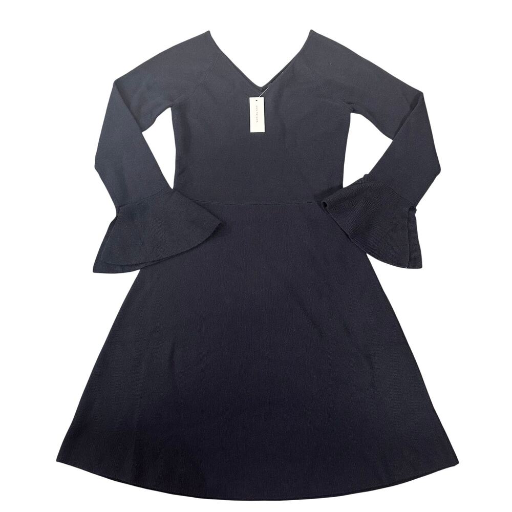 Ann Taylor Women's Fit and‎ Flare Bell Sleeve V Neck Dress Black Size S